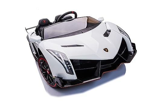 Kinderfahrzeug - Elektro Auto Lamborghini Veneno 615B - lizenziert - 12V7AH, 4 Motoren- 2,4Ghz Fernsteuerung, MP3, Ledersitz+Eva (Weiß) von ES-TOYS