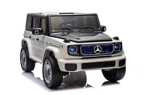 Kinderfahrzeug - Elektro Auto Mercedes EQG AMG - Lizenziert - 12V9AH Akku,4 Motoren- 2,4Ghz Fernsteuerung, MP3+Ledersitz+Eva (Weiss) von ES-TOYS