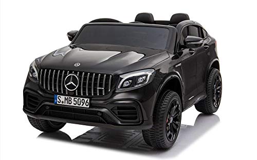 ES-TOYS Kinderfahrzeug - Elektro Auto Mercedes GLC63S - lizenziert - Doppelsitzer - 12V10AH Akku,4 Motoren+ 2,4Ghz+Ledersitz+Eva Reifen (Schwarz) von ES-TOYS