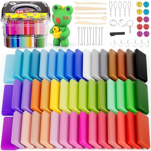 iFergoo Knete Starter Set- 46 Farben 1.5kg/52oz Polymer Clay 5 Modelliermasse Formwerkzeuge und Schmuckzubehor Set,Ofen Backen Polymer Ton fur fantasievolles und kreatives Spielen fur Kinder von iFergoo