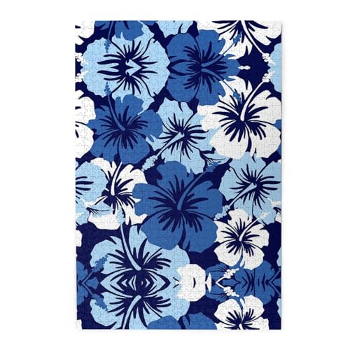 Blue Hibiscus Print Premium Wooden Jigsaw Puzzle - 1000 Pieces - Plastic Box Packaging von ESASAM