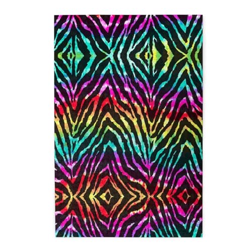 Buntes Regenbogen-Zebra-Druck, Premium-Holz-Puzzle – 1000 Teile – Kunststoff-Box-Verpackung von ESASAM