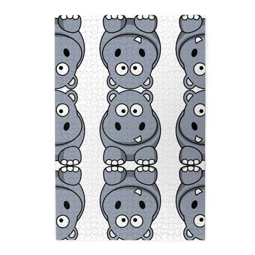 Cartoon Grey Hippopo Print Premium Wooden Jigsaw Puzzle - 1000 Pieces - Plastic Box Packaging von ESASAM