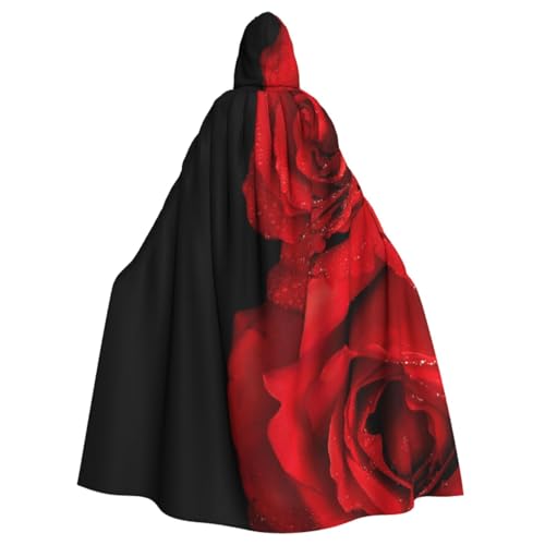 ESASAM Kapuzenumhang mit roter Rose für Erwachsene, perfekt für Halloween, Cosplay, Kostümpartys und mehr von ESASAM