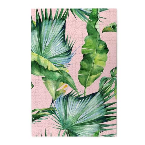 Fresh Banana Leaves Print Premium Wooden Jigsaw Puzzle - 1000 Pieces - Plastic Box Packaging von ESASAM