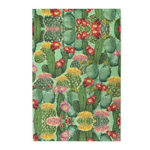 Kaktus Floral Bloom Print Premium Holzpuzzle - 1000 Teile - Kunststoffbox Verpackung von ESASAM