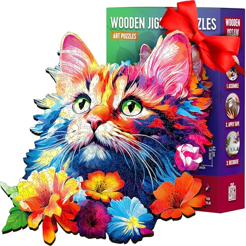 ESC WELT Katze Holzpuzzle 200 Teile - Einzigartig geformtes Puzzle für Teenager und Erwachsene - Lustiges und umweltfreundliches Spielzeug - Herausforderndes Puzzle - Holzpuzzle von ESC WELT