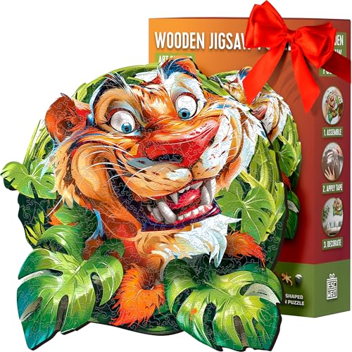 ESC WELT Holzpuzzle Tiger 200 Teile - Anspruchsvolles Denkspiel für Kinder & Erwachsene - Umweltfreundliches & Unterhaltsames Lernspielzeug - Herausforderndes Spiel - Denkspiel aus Holz von ESC WELT