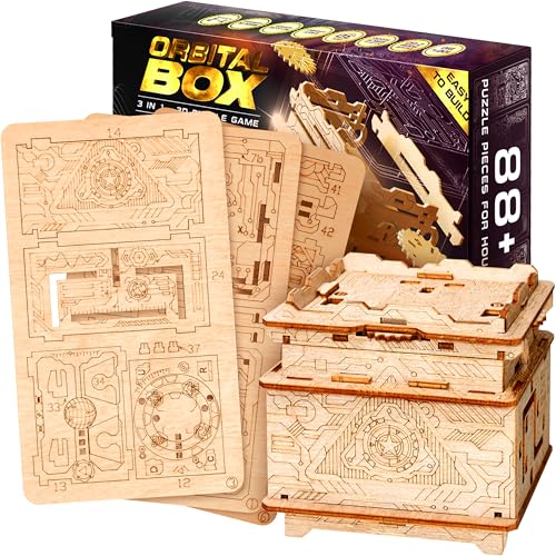 ESC WELT Orbital Box 3D Puzzle Erwachsene - 3 in 1 Puzzle Box Modellbau Escape Room Spiel Holzpuzzle - Geschenkbox Knobelspiel - Rätselbox 3D Holzpuzzle Erwachsene von ESC WELT