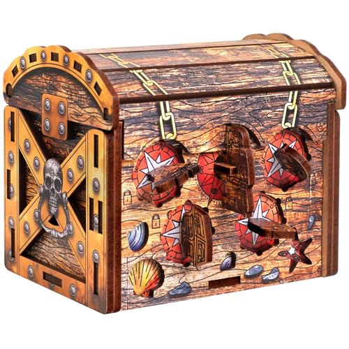 ESC Welt Piraten Schatztruhe - Geschenkbox mit Geheimverschluss - 3D Holzpuzzle - Geldgeschenk Puzzlebox - IQ Rätselbox - Geschenk für Jugendliche und Erwachsene - Box mit Geheimfach von ESC WELT