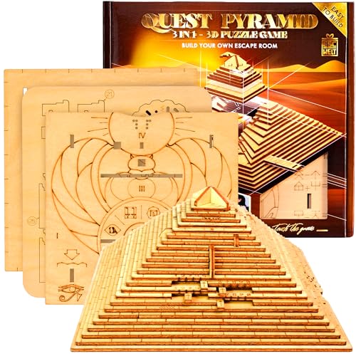 ESC Welt Quest Pyramide 3D Puzzle Game - 3 in 1 Puzzle Box Modellbau Escape Room- Holzpuzzle & Holzrätsel - Geschenkbox Knobelspiel - Rätselbox für Kinder und Erwachsene 3D Holzpuzzle von ESC WELT