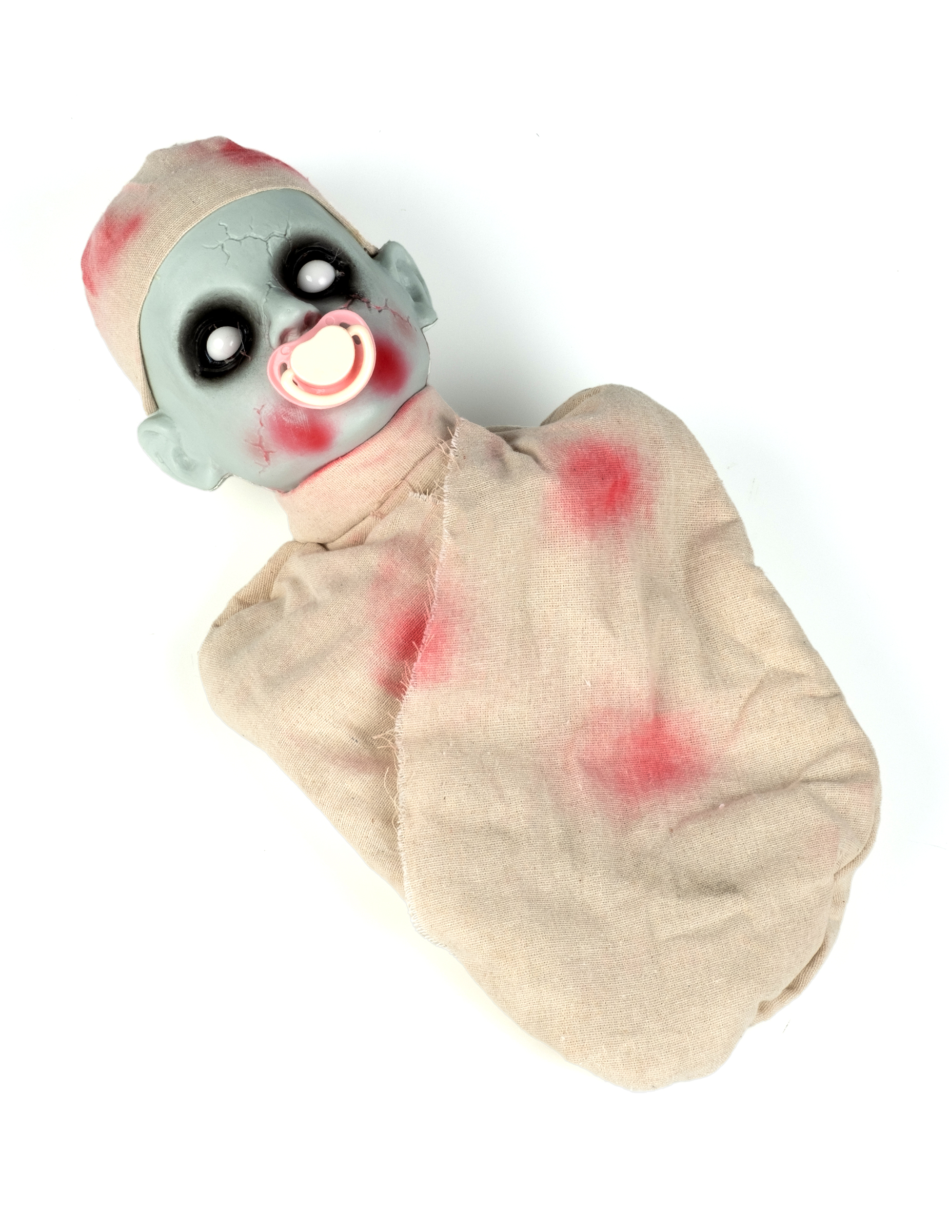 Zombie-Baby-Puppe mit Leucht- und Sound-Effekt Halloween weiß-grau-rot von ESPA