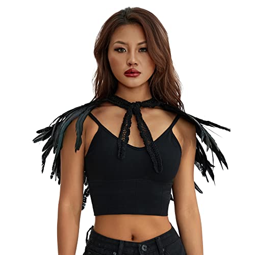 ESSECMBS Damen Natürliche Feder Umhang Kostüm Gothic Stil Achselzucken Umhang Vintage Stil Feder Armband für Halloween Weihnachten (Spitze, Einheitsgröße) von ESSECMBS