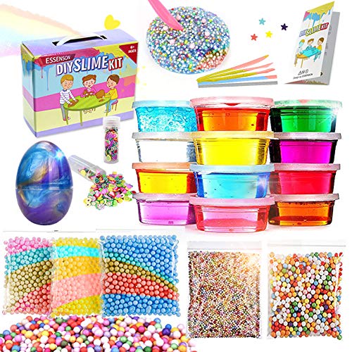 DIY Slime Kit für Kinder Spielzeug, Schleim Selber Machen mit 12 Farben Crystal Schleim, Egg Slime, Schaum Bälle von essenson