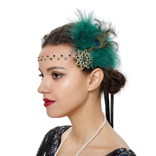 ESTCNK Damen Flapper Accessoires GatsbyParty Kostüm Vintage Kristall Feder Stirnband von ESTCNK