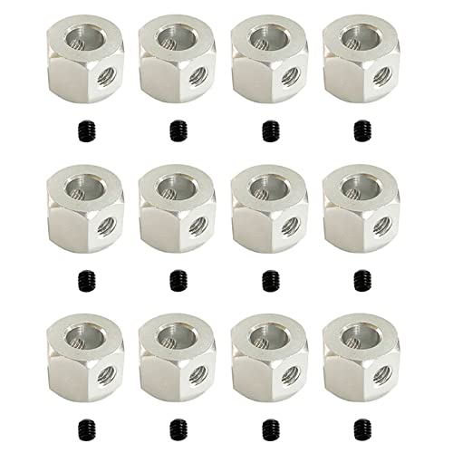 ESUSO 12 Stück 5 mm auf 12 mm Metall-Kombinator-Radnaben-Sechskant-Adapter für D12, C14, C24, B14, B16, MN, D90, D91, Silber von ESUSO