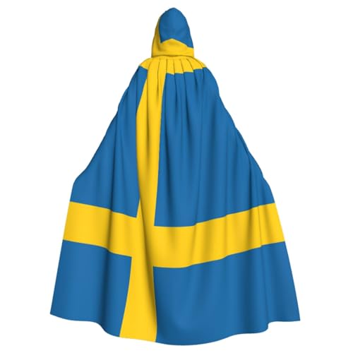 ETASUIOL Halloween-Kapuzenumhang mit schwedischer Flagge, voller Länge, Cosplay-Umhang, Hexenumhang von ETASUIOL