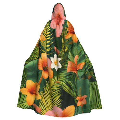 ETASUIOL Hojas Tropicales Y Flores Print Halloween Kapuzenumhang volle Länge Kapuzenumhang Cosplay Umhang Hexenumhang Umhang Kostüm von ETASUIOL