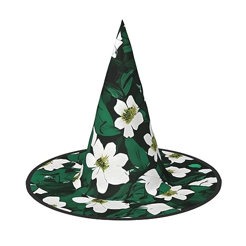 ETASUIOL Hunter Green Floral Petals Pattern Print Wizard Halloween Hats Essential Halloween Comfortable,Lightweight And Foldable Witch Hats von ETASUIOL