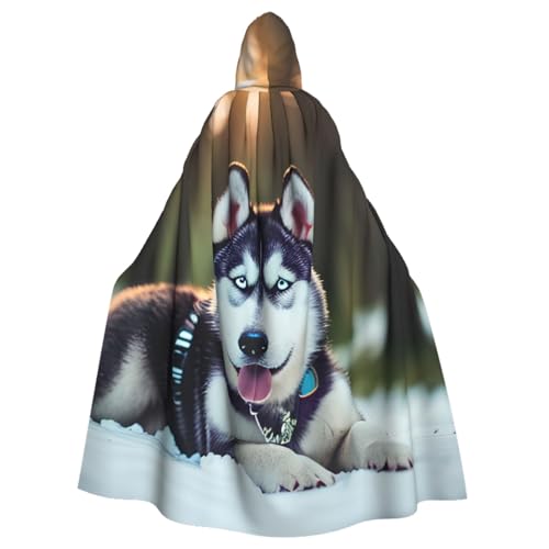 ETASUIOL Husky Hunde-Aufdruck, Halloween-Kapuzenumhang, volle Länge, Kapuzenumhang, Cosplay-Umhang, Hexenumhang, Kostüm von ETASUIOL