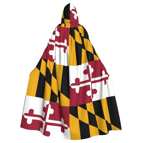 ETASUIOL Maryland State Flag Print Halloween Hooded Cloak Full Length Hooded Cape Cosplay Cloak Witch Cloak Cloak Costume von ETASUIOL