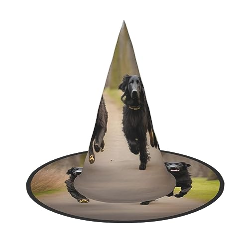 ETASUIOL Trotting Flat Coated Retrievers Paw Print Wizard Halloween Hats Essential Halloween Comfortable,Lightweight And Foldable Witch Hats von ETASUIOL