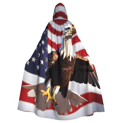 ETASUIOL Weißkopfseeadler mit amerikanischer Flagge, Halloween-Kapuzenumhang in voller Länge, Cosplay-Umhang, Hexenumhang, Kostüm von ETASUIOL