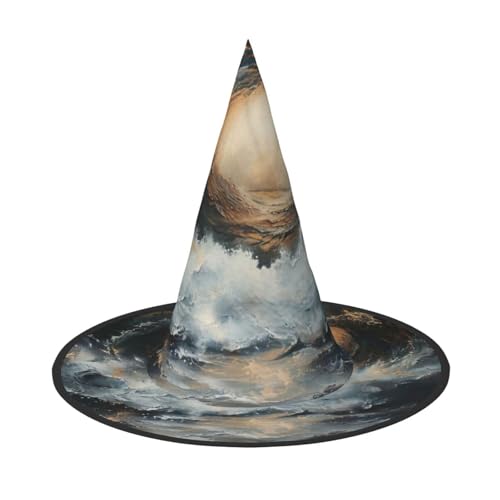 ETASUIOL Within The Tides Print Wizard Halloween Hats, Essential Halloween Comfortable,Lightweight And Foldable Witch Hats von ETASUIOL