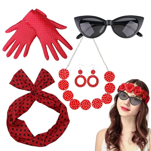 ETUCYNG 50er-Jahre-Kostüm-Zubehör, gepunktete Halskette, Handschuhe, Stirnband, Katzenaugen, Brille, 50er-Jahre-Kostüm, Damen-Kostüm, Party-Outfits für Party, Urlaub ETUCYNG 50er-Jahre-Kostüm-Zubehör, gepunktete Halskette, Handschuhe, Stirnband, Katzenaugen, Brille, 50er-Jahre-Kostüm, Damen-Kostüm, Party-Outfits für Party, Urlaub von ETUCYNG