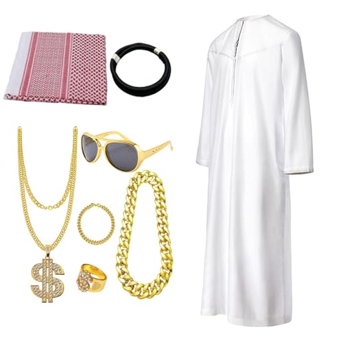 ETUCYNG Arabisches -Kostüm für Männer, arabisches Kostümzubehör-Set, kreatives Erwachsenenkostüm, saudisches Kleidungsset für Erwachsene, Freund, Jugendliche, Frauen ETUCYNG Arabisches -Kostüm für Männer, arabisches Kostümzubehör-Set, kreatives Erwachsenenkostüm, saudisches Kleidungsset für Erwachsene, Freund, Jugendliche, Frauen von ETUCYNG