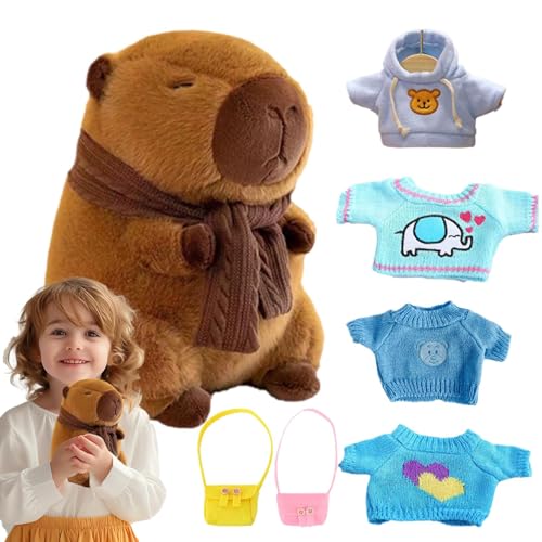 ETUCYNG Capybara Stofftier verkleiden, Capybara Plüschtier mit Kleidung - Süßes Capybara-Kuscheltier mit Outfits,Für und Winter kostümierte Capybara-Plüschpuppen mit 4 Kleidungsstücken und Accessoires von ETUCYNG