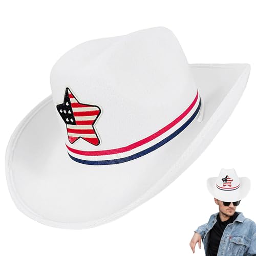 ETUCYNG Cowboyhut – Flagge 4. Juli patriotischer Cowboyhut – breite Krempe, Western-Filz-Kopfbedeckung, Kostümzubehör für Männer und Frauen ETUCYNG Cowboyhut – Flagge 4. Juli patriotischer Cowboyhut – breite Krempe, Western-Filz-Kopfbedeckung, Kostümzubehör für Männer und Frauen von ETUCYNG