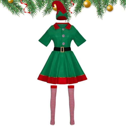 ETUCYNG Elfenkostüm für Erwachsene, Weihnachtselfenkostüm für Damen | Weihnachtsmann-Helfer-Kostüm - Weihnachtselfen-Kostüm für Kinder und Erwachsene, Cosplay-Kleidung für Weihnachten von ETUCYNG