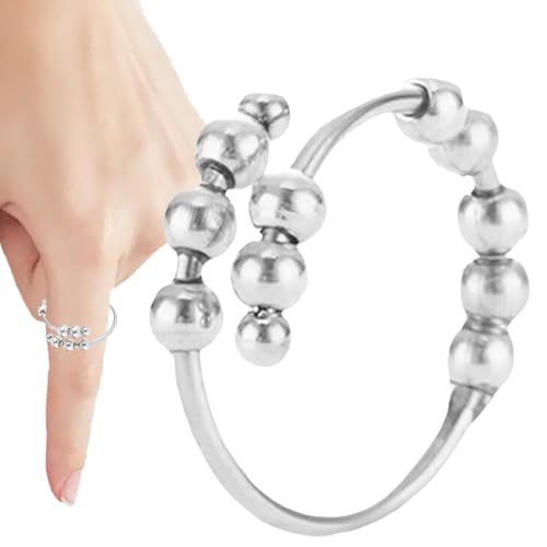 ETUCYNG Fidget Bead Ring, Damen Spinner Ring | Verstellbarer Schmuck-Entspannungsring Fidget | Einfacher Modeschmuck mit Perlen und Flexibler Passform, bequem für Verabredungen und Zusammenkünfte von ETUCYNG