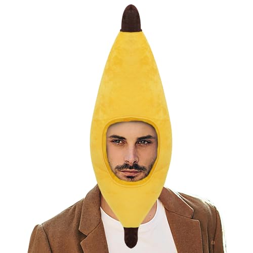 ETUCYNG Gefüllte Bananen-Kopfbedeckung, süße Bananenmütze - Halloween-Bananen-Pelzhut-Kopfbedeckung - Niedlicher Plüsch-Bananenhut, entzückende Bananen-Kopfbedeckung für Cosplay-Karnevalskostüme von ETUCYNG