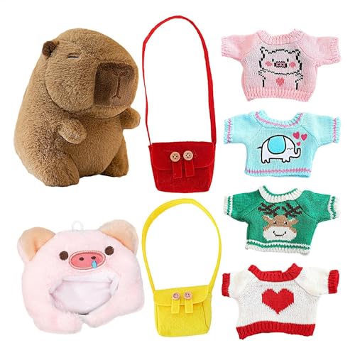 ETUCYNG Gefüllte Capybara, Capybara-Plüschtiere,Gefülltes Capybara-Umarmungskissen - 9,84 Zoll süße Plüschpuppe Capybara Naptime Puppe mit Kleidung und Accessoires Gefülltes Kissen für Mädchen von ETUCYNG