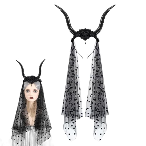 ETUCYNG Halloween-Haarreif mit Ziegenhörnern, Vintage-Schafhorn-Stirnband mit Schleier, Cosplay-Haarband, Halloween-Kostüm-Zubehör für Themen-Versammlungen, Feiertagsaufführungen, Maskenbälle ETUCYNG Halloween-Haarreif mit Ziegenhörnern, Vintage-Schafhorn-Stirnband mit Schleier, Cosplay-Haarband, Halloween-Kostüm-Zubehör für Themen-Versammlungen, Feiertagsaufführungen, Maskenbälle von ETUCYNG
