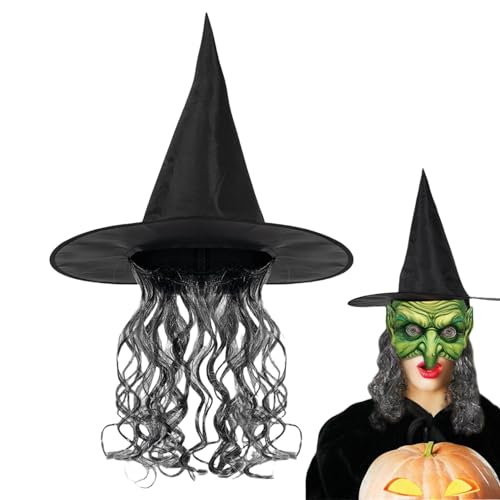 ETUCYNG Hexenhut-Kostüm für Damen, schwarzer Hexen-Perückenhut,Hexe Cosplay Gesichtsmaskerade - Hexen-Rollenspiel-Party-Gesichtsmaskerade-Halloween-Hexenkostüm-Set für Männer von ETUCYNG