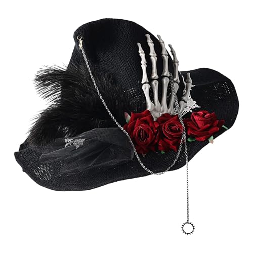 ETUCYNG Hexenhut für Erwachsene, Hexenhut für Damen,Halloween Cosplay Hut - Totenkopf-Hand-Rosen-Hexenhut, Halloween-Kostüme-Kappe für Frauen, Cosplay-Kostüm Halloween von ETUCYNG