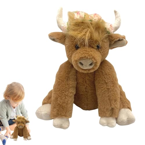 ETUCYNG Highland Cow Spielzeug,Kuh Kuscheltiere | 10-Zoll-Kuh-Plüschpuppe mit weichen Gelenken | Braunes Kuh-Plüschtier, Schlafenszeit-Hochlandrinder, Yak-Stofftier für alle Altersgruppen von ETUCYNG