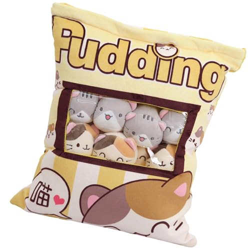 ETUCYNG Katze Plüsch Snack Kissen, Snack Kissen Plüschtier Spielzeug, Nettes Snack Kissen, Plüsch Wurfkissen-Pudding Katze Kissen, Snack Kissen Mit Plüsch Katze, 40x36cm, 8 Süße Katzen von ETUCYNG