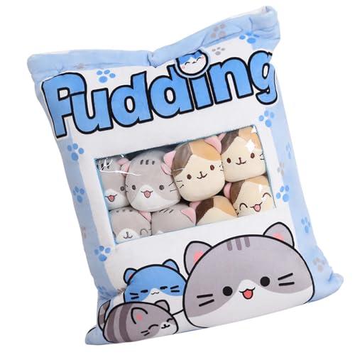 ETUCYNG Katze Plüsch Snack Kissen, Snack Kissen Plüschtier Spielzeug, Nettes Snack Kissen, Plüsch Wurfkissen-Pudding Katze Kissen, Snack Kissen Mit Plüsch Katze, 40x36cm, 8 Süße Katzen von ETUCYNG