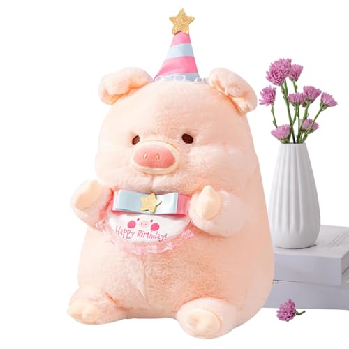 ETUCYNG Kuscheltier-Umarmungskissen, süße Schweinchen-Plüschkissen,Bequemes Kuschelkissen Kuscheltier - Plüschtier-Kissenspielzeug mit „Happy Birthday“-Banner für Familie, Freunde und Kollegen von ETUCYNG