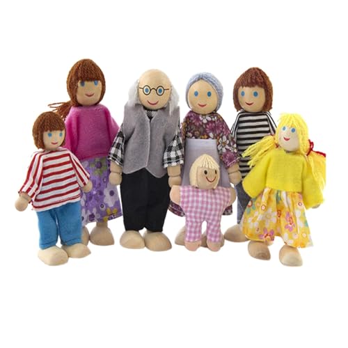 ETUCYNG Puppenfamilien-Set für Kinder, Holzpuppenhaus-Familienset - Kreative Mini-Menschenfiguren in Cartoon-Form | Langlebiges Puppenfamilien-Set, kleines Holzspielzeug-Set, Flexible Gliedmaßen für von ETUCYNG