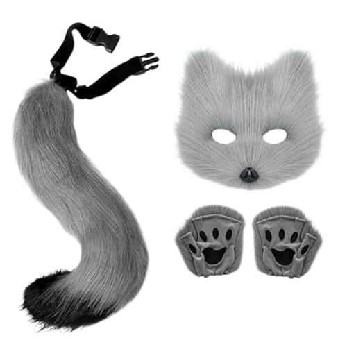 EUBEISAQI Ohren und Schwanz, lustiges Verkleidungs-Set, realistisches Halloween-Kostüm, Maske, Handschuhe, Set für Kinder und Erwachsene, Maskerade, Cosplay, Bühnenaufführungsparty EUBEISAQI Ohren und Schwanz, lustiges Verkleidungs-Set, realistisches Halloween-Kostüm, Maske, Handschuhe, Set für Kinder und Erwachsene, Maskerade, Cosplay, Bühnenaufführungsparty von EUBEISAQI