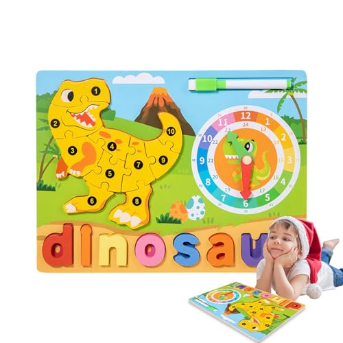 Holzpuzzles,Tierpuzzle aus Holz | Niedliche Giraffen-Delfin-Puzzles für Kleinkinder,Buntes Tierpuzzle, Buchstaben-Matching-Spiel, Lernuhr für Feinmotorik von EUBEISAQI