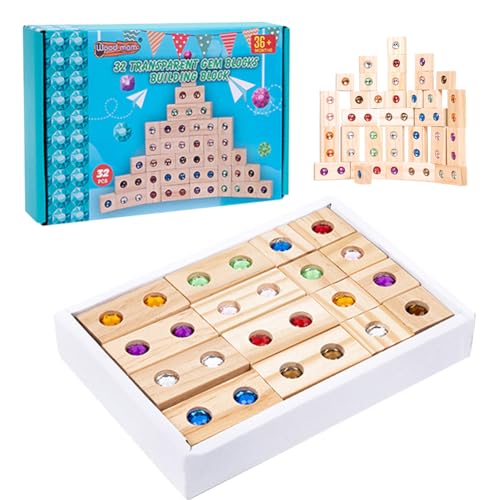 Regenbogen Bausteine Stapelspielzeug 32 Stück, Holzbausteine Stapelblock mit Acryl Edelstein, Sensorik Konstruktions Pädagogisches Lernspielzeug für Kinder Regenbogen Bausteine Stapelspielzeug 32 Stück, Holzbausteine Stapelblock mit Acryl Edelstein, Sensorik Konstruktions Pädagogisches Lernspielzeug für Kinder von EUBSWA