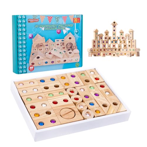 EUBSWA Regenbogen Bausteine Stapelspielzeug 50 Stück, Holzbausteine Stapelblock mit Acryl Edelstein, Sensorik Konstruktions Pädagogisches Lernspielzeug für Kinder EUBSWA Regenbogen Bausteine Stapelspielzeug 50 Stück, Holzbausteine Stapelblock mit Acryl Edelstein, Sensorik Konstruktions Pädagogisches Lernspielzeug für Kinder von EUBSWA