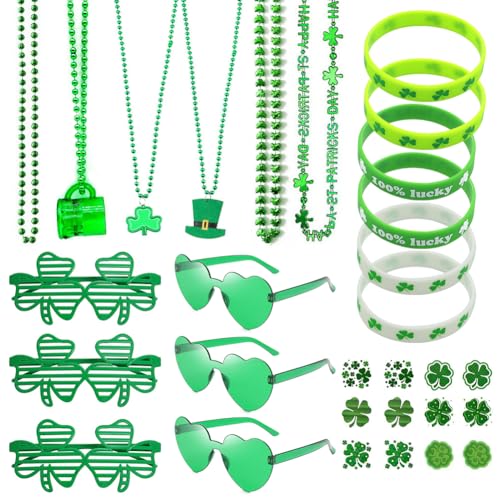 EUBSWA St. Patricks Party Set 90-teilig Grün Irische Accessoires mit Shamrock-Motiv für Saint Patrick's Day, Karneval und Kostümpartys von EUBSWA