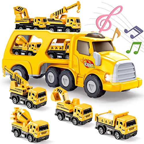 EUCOCO Kinderspielzeug ab 2 3 4 5 6 Jahre, LKW Spielzeug ab 2-6 Jahre Geschenk Junge 2-6 Jahre Baustellenfahrzeuge Kinder Geburtstagsgeschenk 2-6 Jahre Junge Autotransporter Spielzeug von EUCOCO